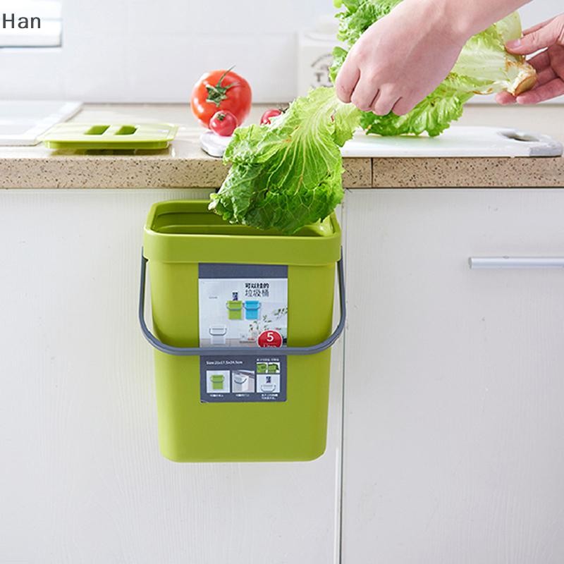 Han 5l Kitchen Trash Can Wall Mounted Hanging Trash Bin With Lid 