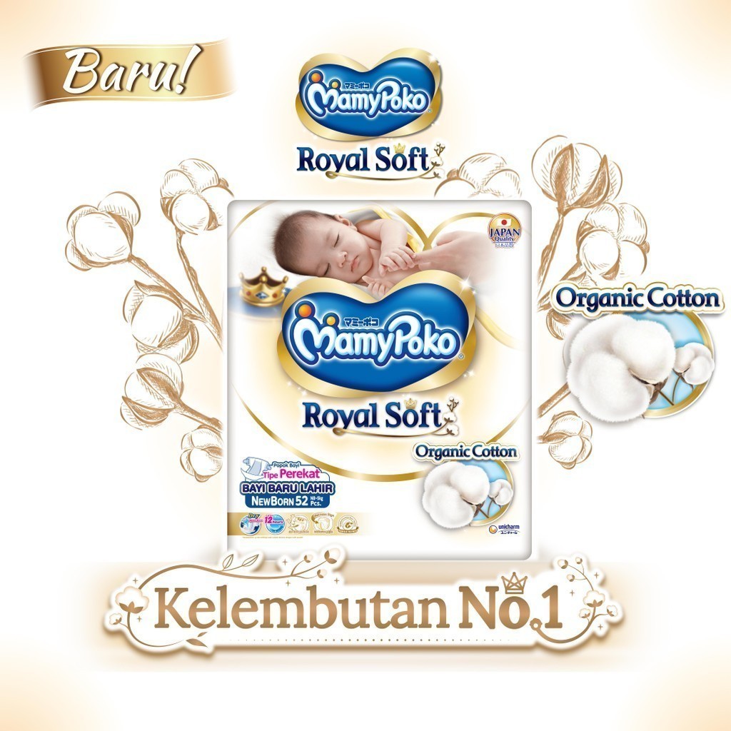 MamyPoko Royal Soft Organic Cotton - XL 50 - Popok Tape - 2 Packs - Gambar 3