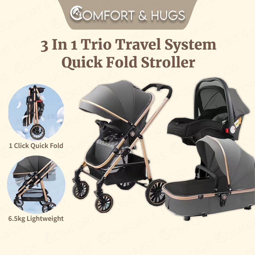 Comfort Hugs 3 in 1 Trio Travel System Stroller with Infant Car Seat and Basket Mode Suitable 0 3 Years Shopee Singapore