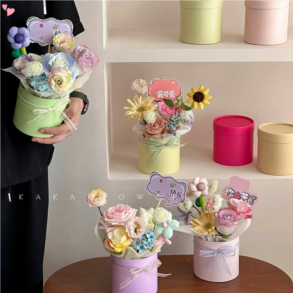Colorful Round Flowers Box Empty Gift Box Fresh Real Flowers Arranged ...