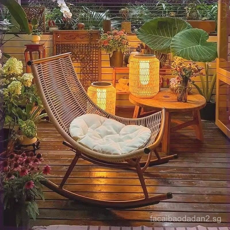 Pillow Moon Rocking Chair Recliner Adult Garden Balcony Home Leisure ...