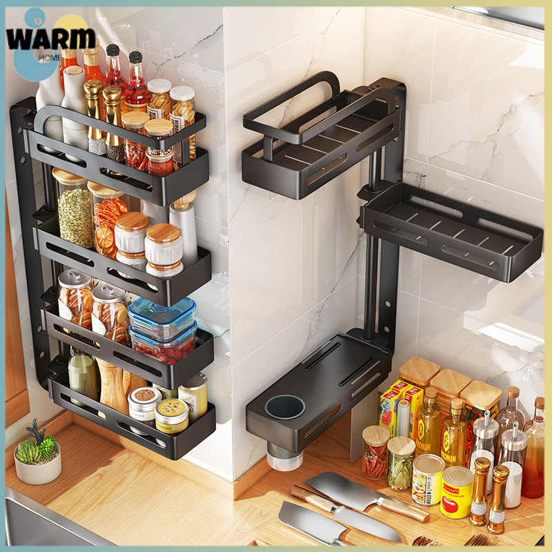 Kitchen Storage Rack Rotating Spice Rack Wall-Mounted Rack No-Drill ...