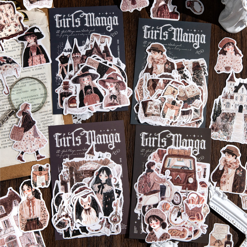 ENWEI 20 Pcs [Girl Comic Series] Light Retro Illustration Hand Account ...