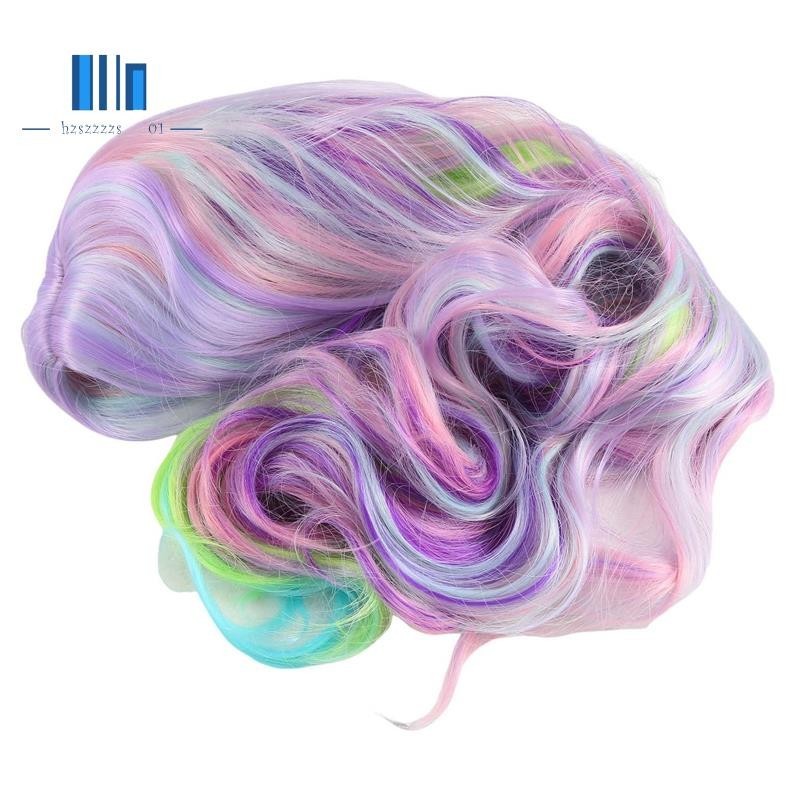 1 Piece Highlight Dyed Mid-Length Curly Hair Synthetic Wig Rainbow ...