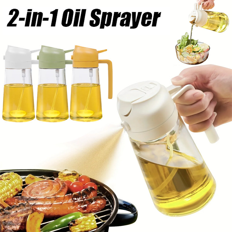 2in1 Oil Sprayer Bottle Oil Pourer Kitchen Glass Leakproof Oil Can Oil ...
