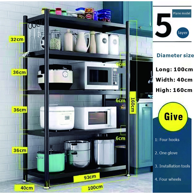 Kitchen rack, rack organizer, 5 layers of storage rack adjustable ...