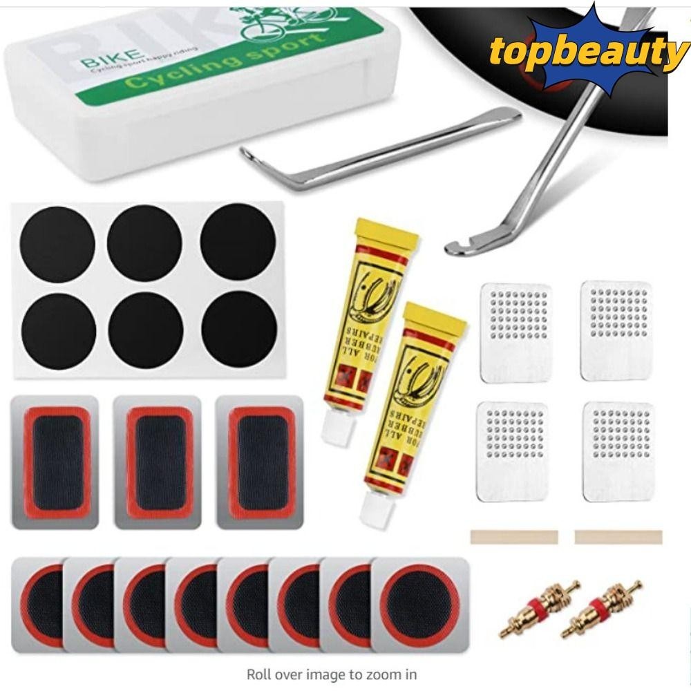 TOPBEAUTY Bike Tire Repair Kit Metal Rasp Vulcanizing Patches Inner Tube Puncture Patch Motorcycle Cycling MTB Road Mountain Bicycle Rubber Glue Valve Lever Shopee Singapore