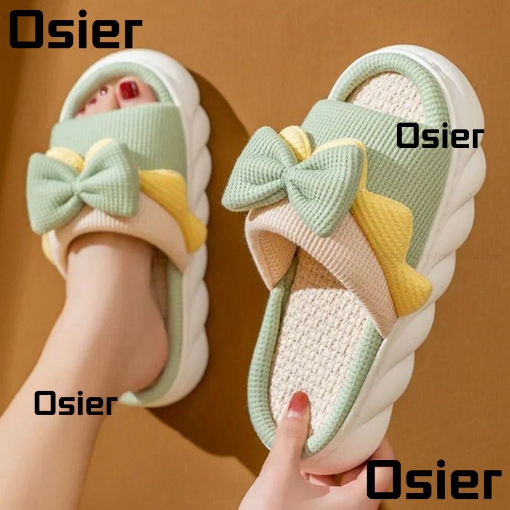 OSIER1 Linen Slippers, Anti-Slip Bowknot Women Indoor Slippers, Cotton ...