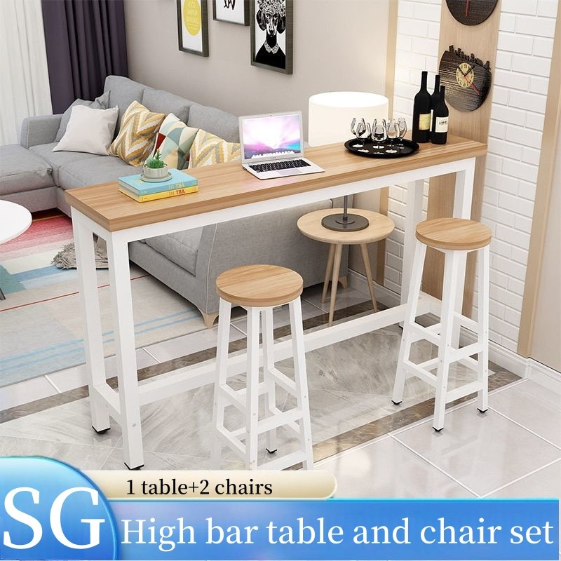Bar Table and Chairs Set Narrow Rectangular Simple Table Round Corner ...
