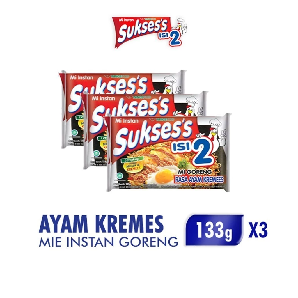 Suksess Mie Instan Goreng Ayam Kremes Bag 133 gr x3