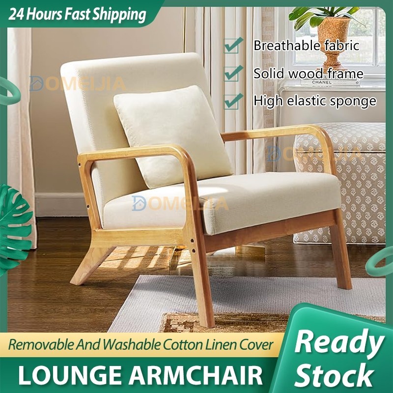 Ready Stock Solid Wood Armchair Single Sofa Chair Coffee Lazy