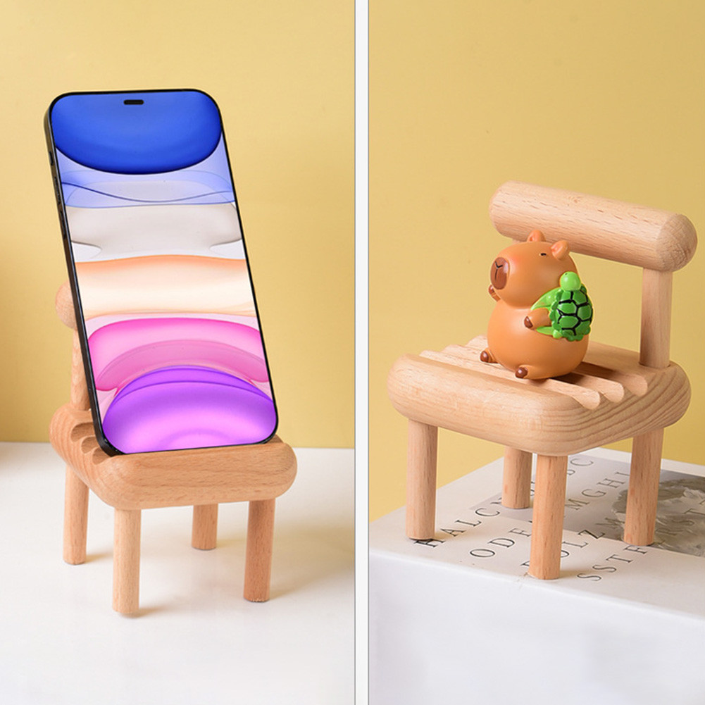 Wooden Mini Chair Stool Mobile Phone Holder Stand Multi-Angle Desktop ...