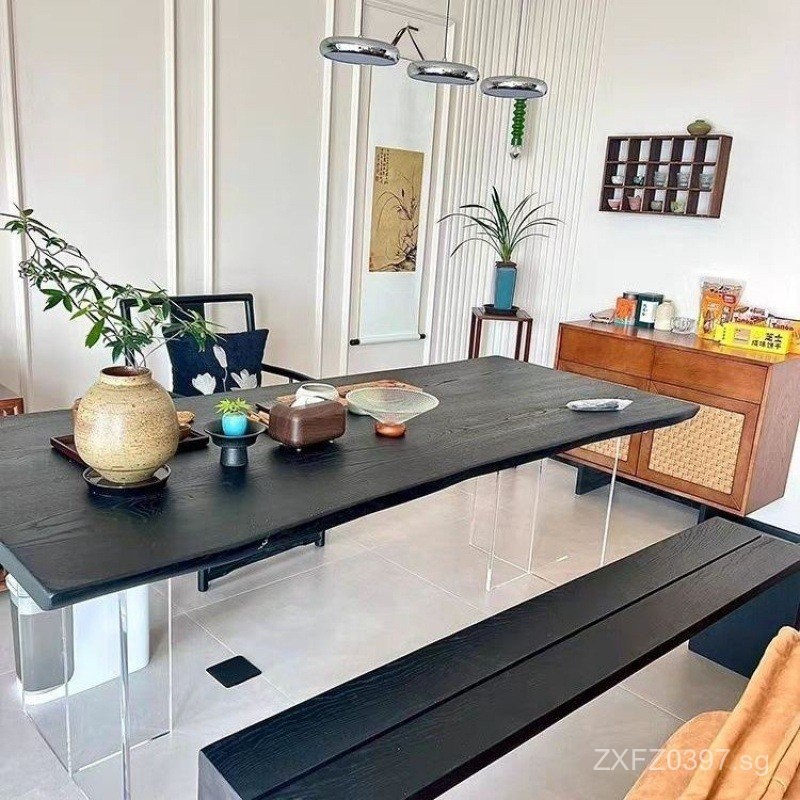 Solid Wood Acrylic Desk Dining Table Home Floating Workbench Office ...