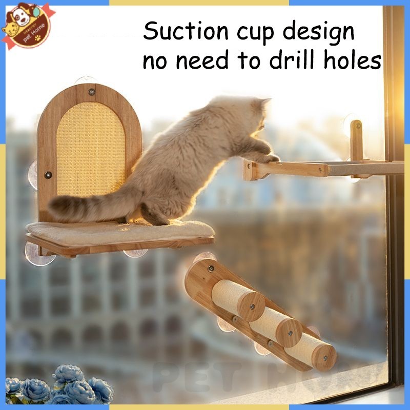 Cat Hammock Solid Wood Glass Window Sucker Cat Climbing Frame Hanging ...