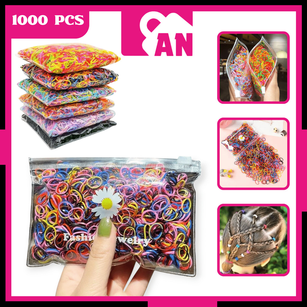 1000PCS Ikat Rambut Anak Karet Jepang Pouch Elastis Warna Model Korea Aksesoris Fashion Scrunchie Mini Lucu A190