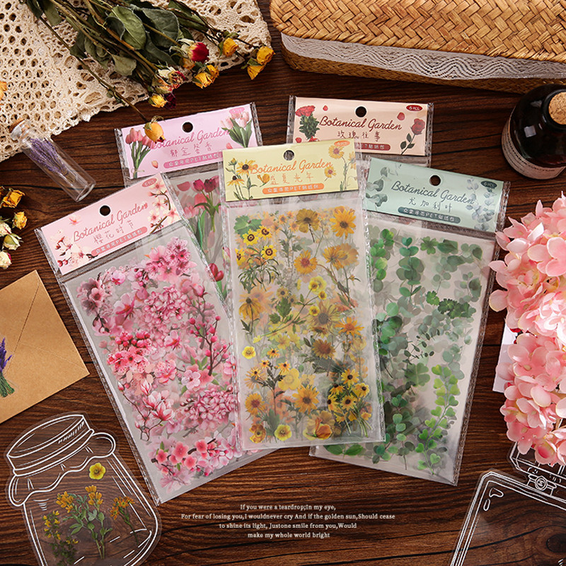 6 Sheets Classic Botanical Garden Series Flowers Stickers Scrapbook ...