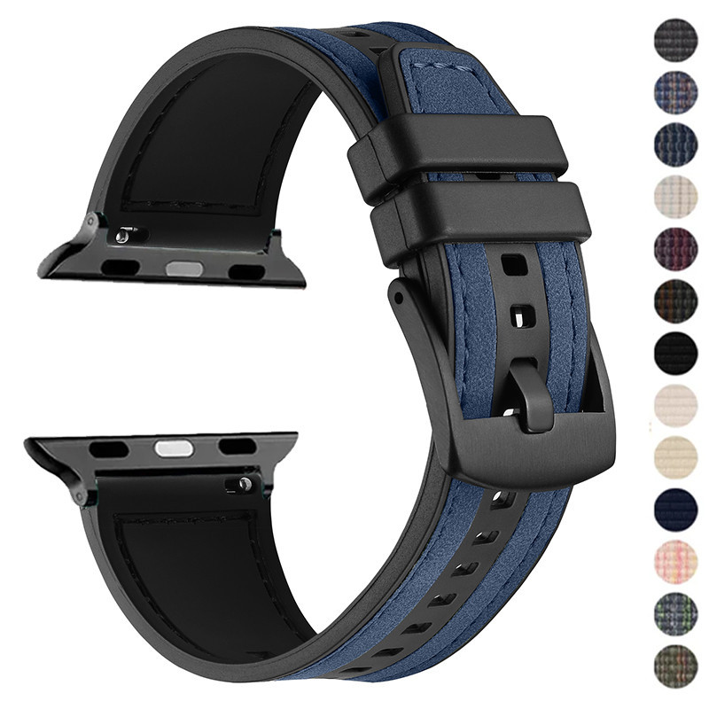 Silicone+Leather Strap Correa Bracelet Compatible For Apple Watch 49mm