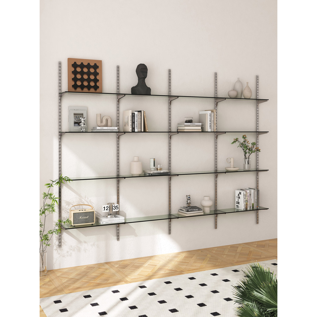 [in stock] Small Apartment Wall-Mounted Transparent Glass Wall Shelf ...