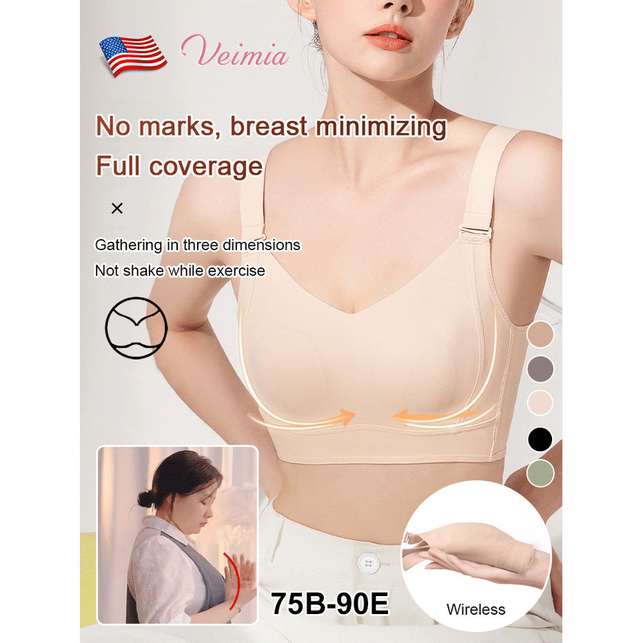 Veimia Breast Minimizing Non Marking Skin Friendly Push Up Anti Sagging Bra Full Cup Wireless seamless Underwear Shopee Singapore