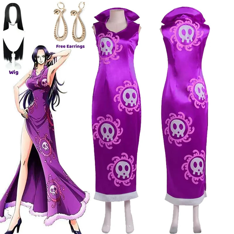 Queen Boa Hancock Cosplay Costume Anime Kimono Dress Cheongsam Cloak ...