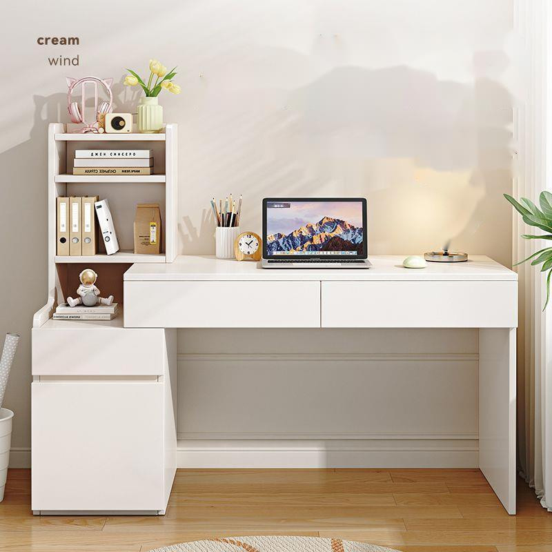 Solid Wood Study Table With Book Shelf Storage Cabinet Computer Table ...