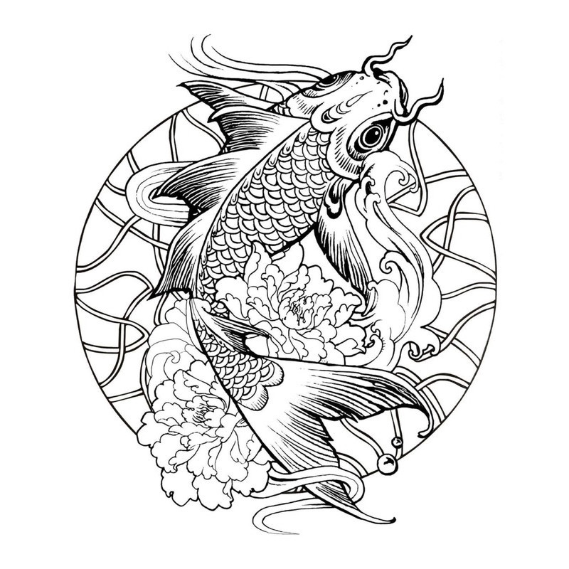 Koi Fish - Set of 20 A4 A5 Coloring Pages for Wax, Pencil, Watercolor ...