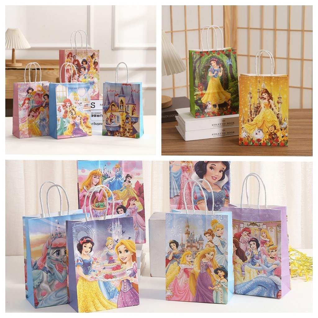 6PCS Snow White Bell Printed Tote Bags Kraft Paper Bags Wholesale Party Gift Bags Packaging Bags Shopee Singapore