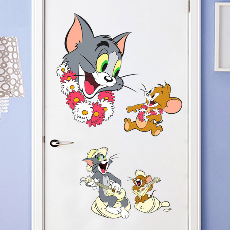 Cartoon Self-Adhesive Wall Stickers Tom jerry Cat and Mouse Anime ...
