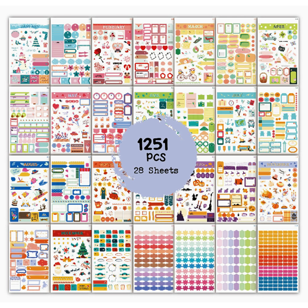 28 Sheets Cartoon Annual Plan Stickers DIY Album Aesthetic Planning ...