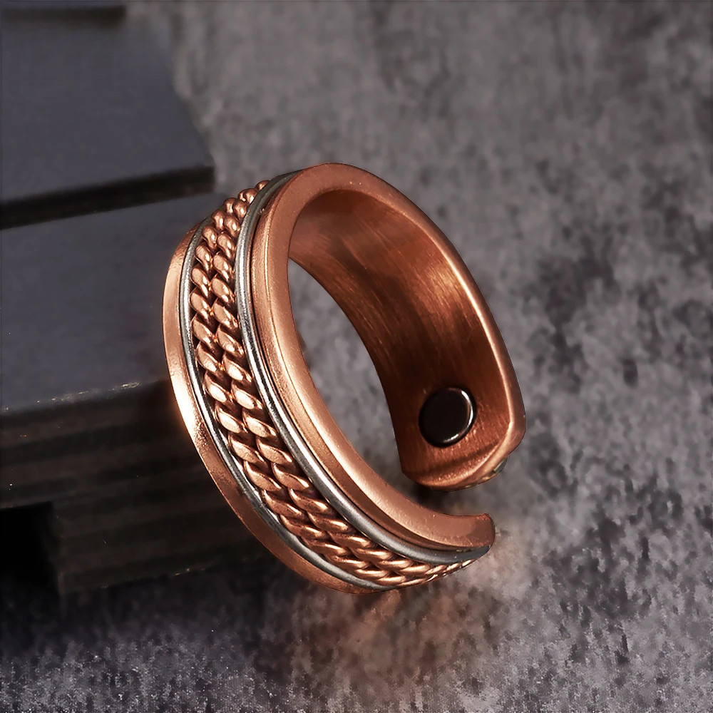 Pure Copper Magnetic Rings Women Men Twisted Health Energy Finger Open ...