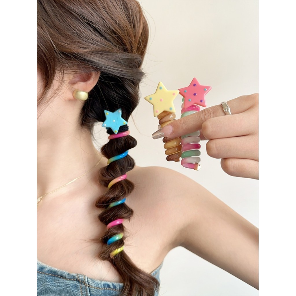 Elastic Colorful Star Spiral Hair Rope Hair Tie Rubber Ponytails for ...