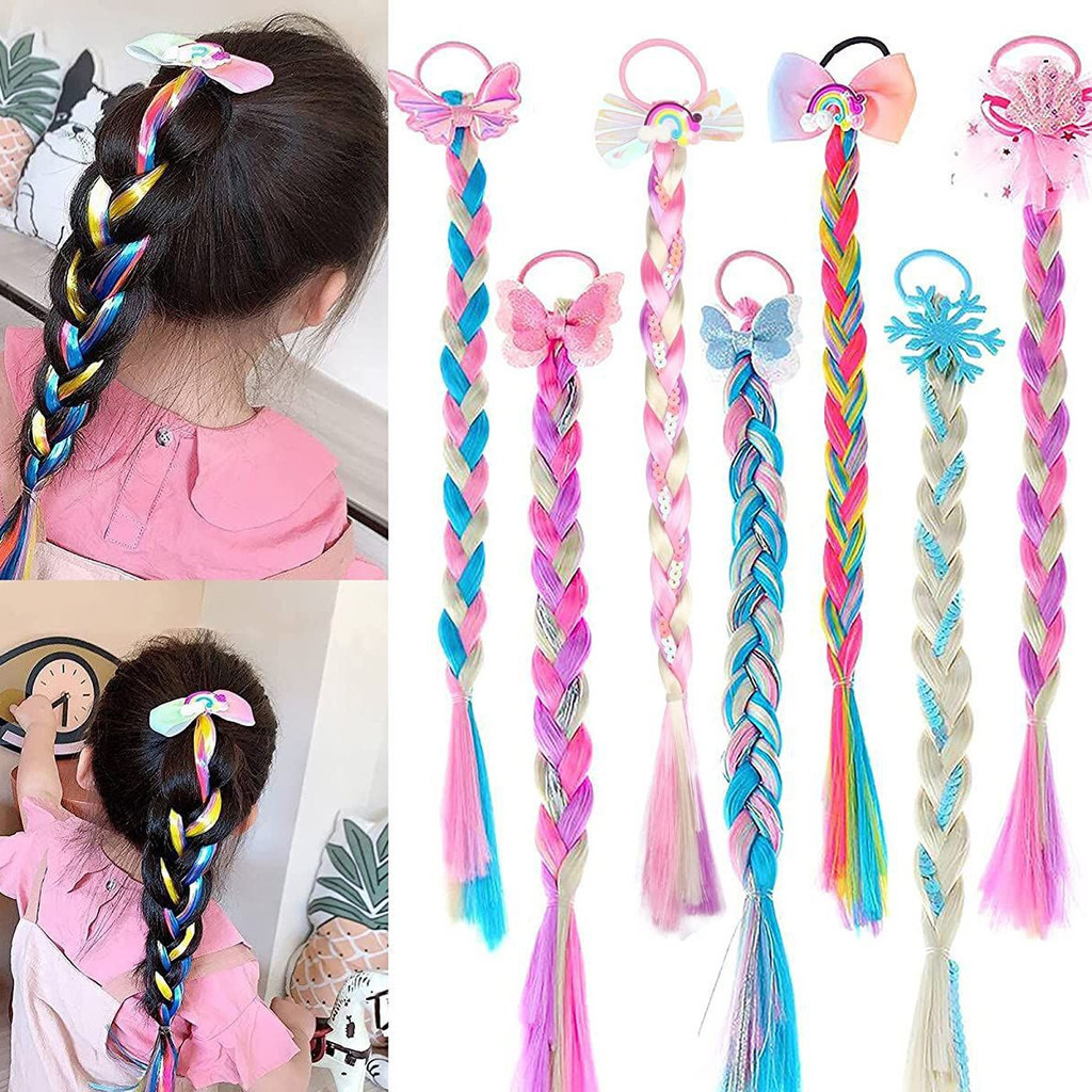 Colourful Braid Hair Extensions, Girls Braided Ponytail Hairpiece with ...