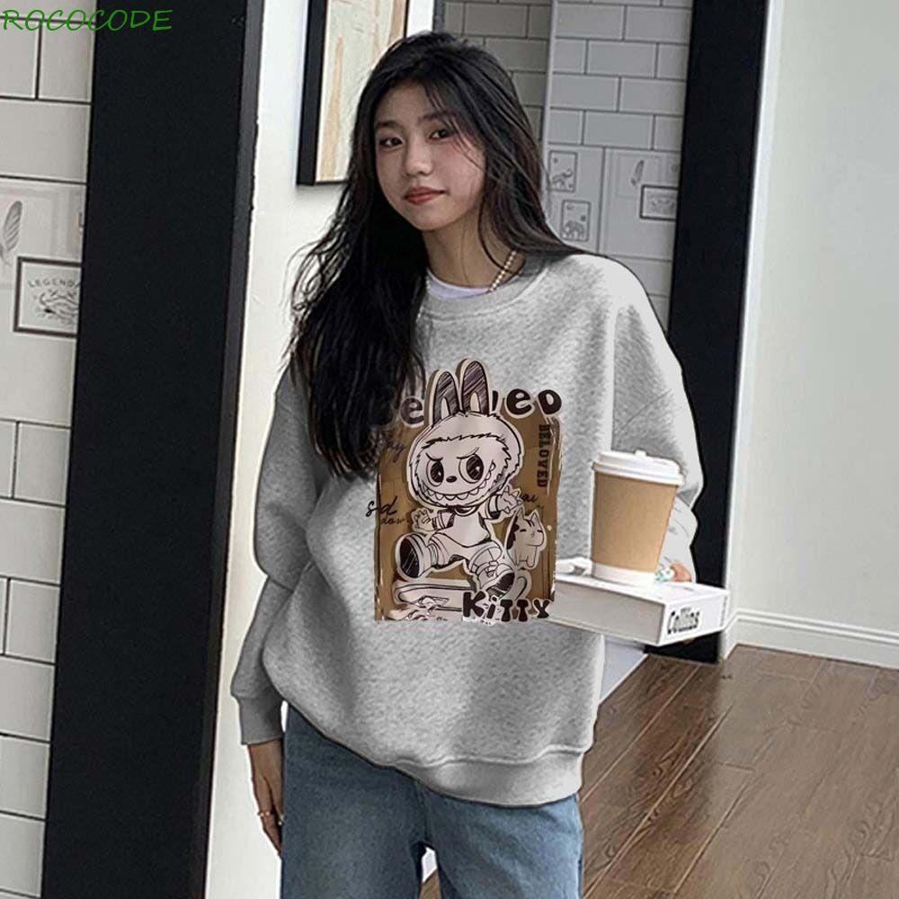 ROCOCODE Women Labubu Pullover, Round Neck Cotton Labubu Long Sleeves ...