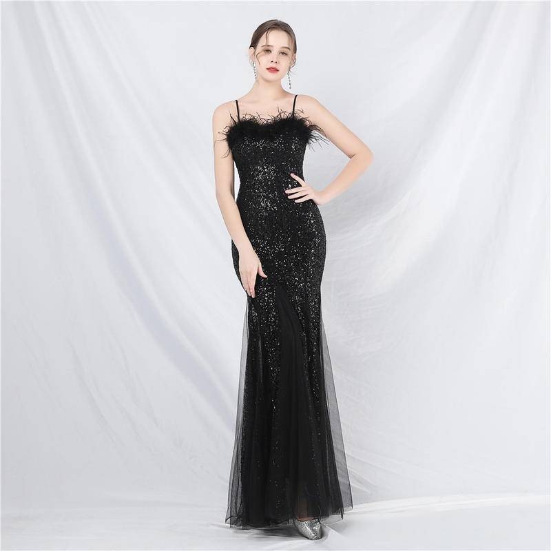 Woman Sequin Fishtail Dress Plus Size Chubby Beauty Performance Dress ...