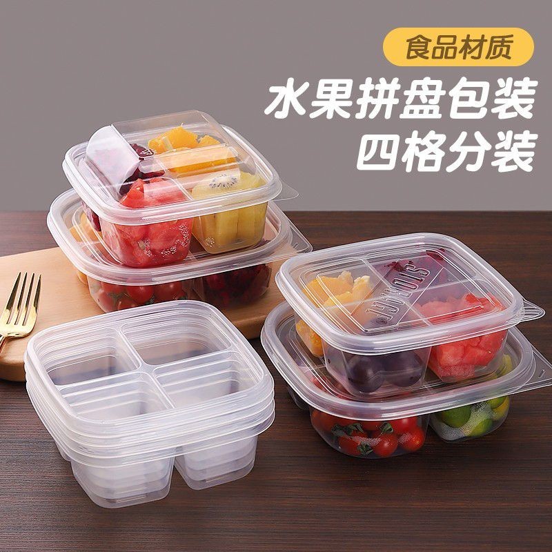 Disposable Fruit Box Square Transparent Platter Separate Four ...