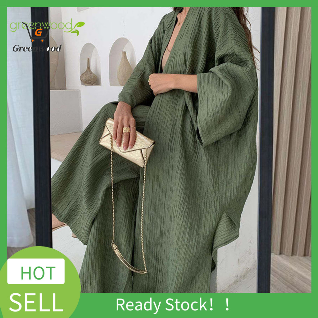 Womens Casual Solid Color Cardigan And Trousers Two Piece Suit