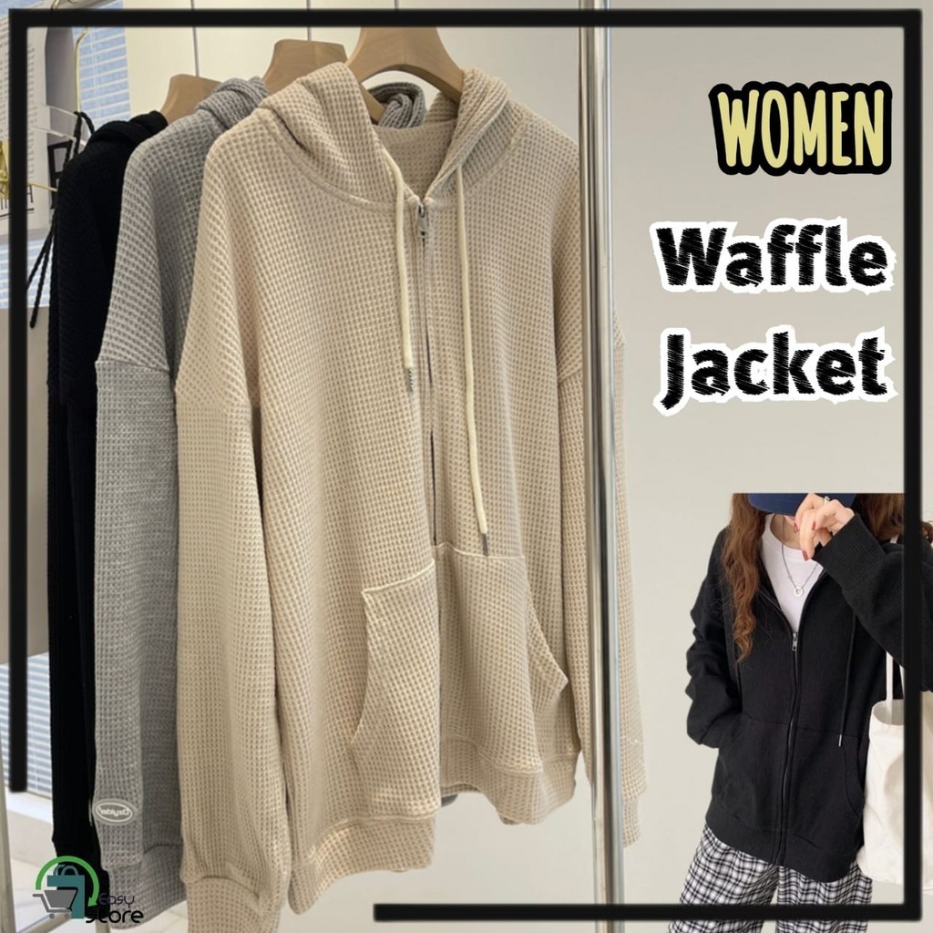 Comfortable long sleeve hoodie with waffle pattern