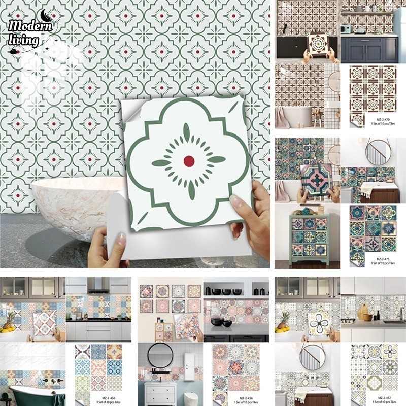 10 Pcs/Set Self-adhesive Floor Sticker Printing Waterproof Wall Tiles ...
