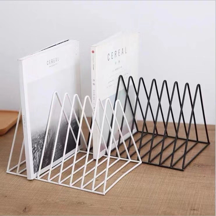 eLIVING Desktop Iron Triangle Book Stand Creative Ins Style Bookshelf Student Desk Bookend Desk