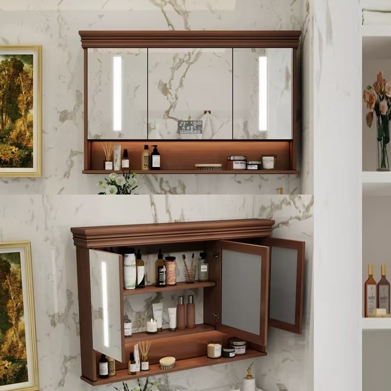 American Style Bathroom Cabinet Mirror Cabinet Wall-Mounted Vintage Solid Wood Bathroom Toilet ...