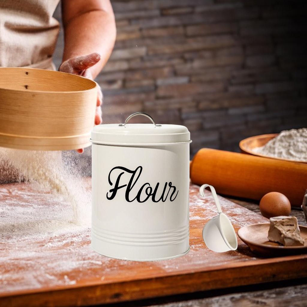 [yiodusi] Flour Storage Tin 5L Farmhouse Container Decor with Lid ...
