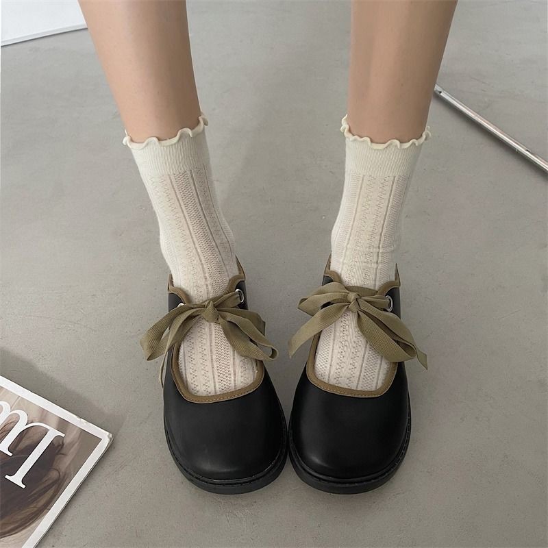 Japanese Single Shoes Flat Mary Jane Shoes 2024 Spring Bow Preppy Style ...