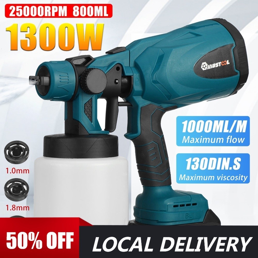 1500W 800ML Cordless Electric Spray Gun with 3Nozzle Flow Control ...