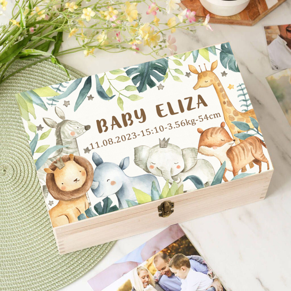 Personalized Baby Memory Box Custom Forest Animal Wooden Box Newborn ...