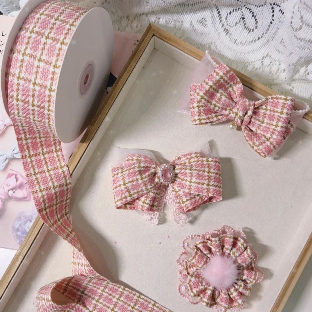 3.8cm Retro Houndstooth Check Ribbon diy Bow Hair Accessories Flower ...