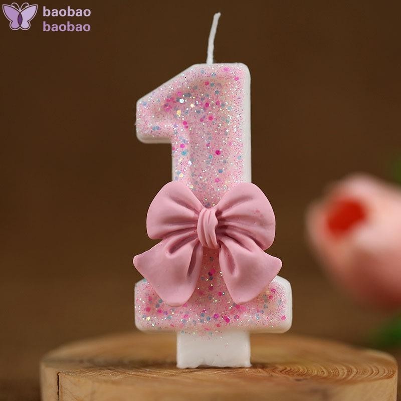 Birthday Cake Number Candle 3D Design Pink Cake Topper Decoration ...