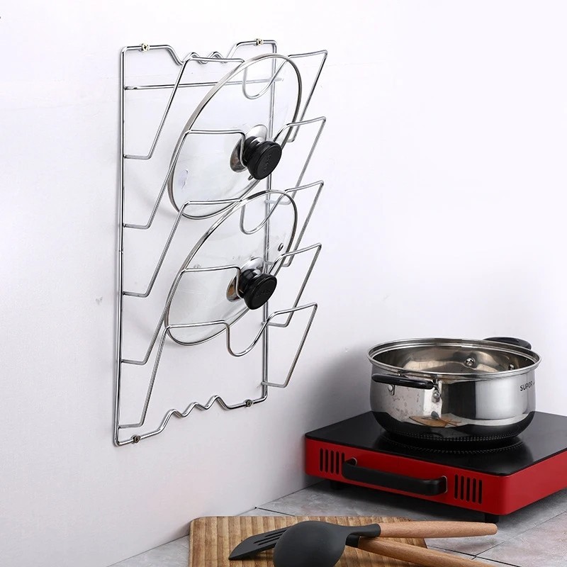 Wall Mounted Dividers Adjustable Cookware Pot Lid Shelf Holder Stand ...