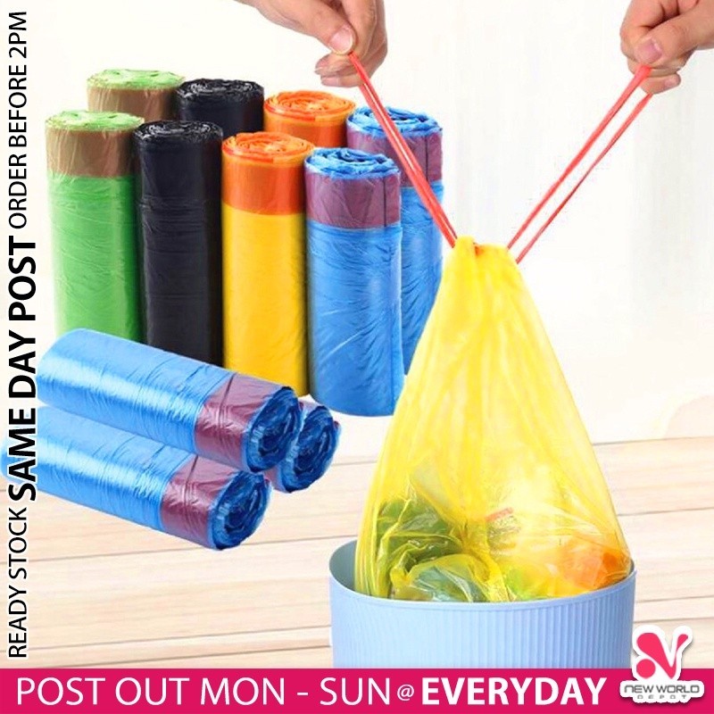 𝗘𝗔𝗦𝗬 𝗧𝗜𝗘 𝗨𝗣 》45cm x 50cm Large Drawstring Garbage Bag Disposable Trash ...