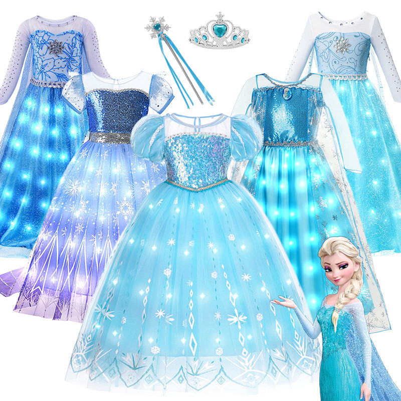 Girls Elsa Princess LED Light Up Dress Disney Frozen Elsa Cosplay Costume  for 3-12 Years Old Kids Birthday Party Clothing | Shopee Singapore