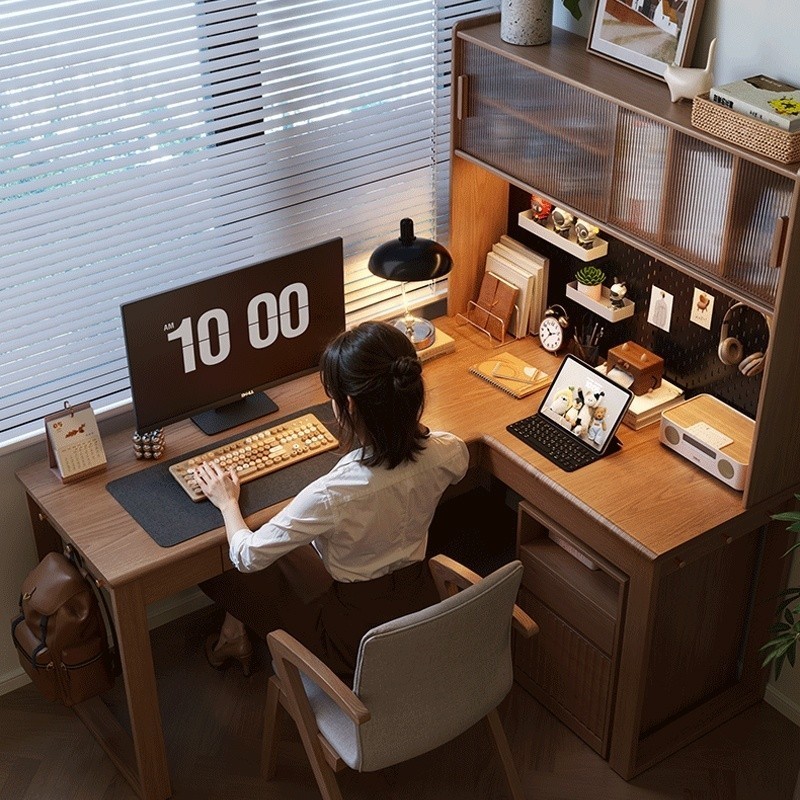 Wood Solid Office Table Wood Corner Study Table L-shaped Study Desk ...